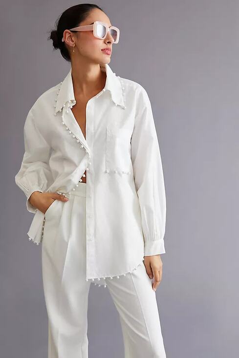 Anthropologie Tops - Me Me Me Black Studded Trim Button Down Tunic Shirt Anthropologie, Sz S